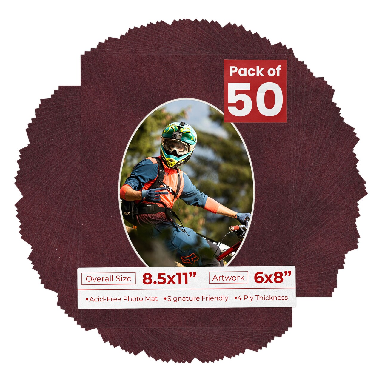 Dark Red Suede Mat Board for 8.5x11 Frames - Oval Opening for 6x8 Photos